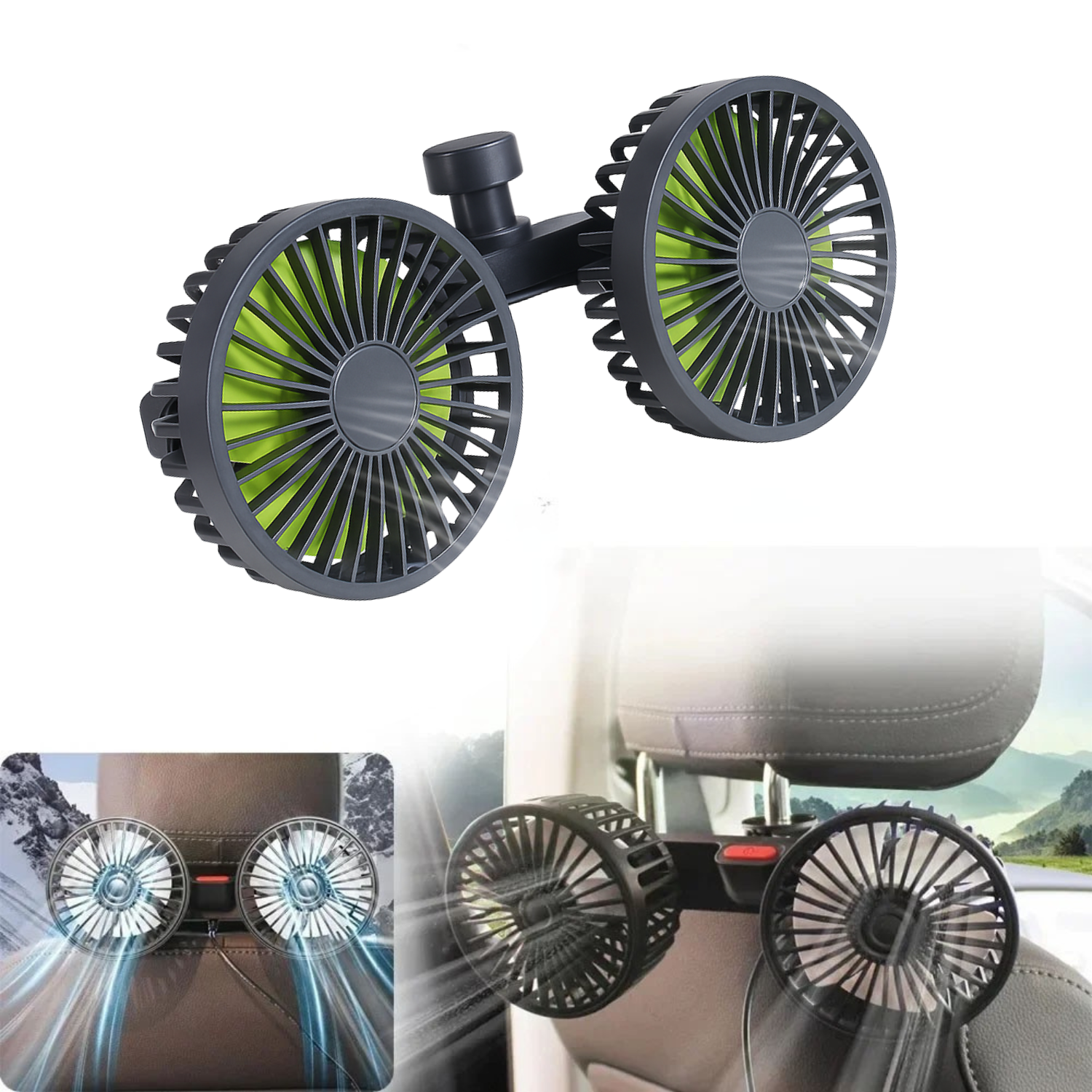 Dual-Head Fan for Car Seats Dual-Head Fan for Car Seats